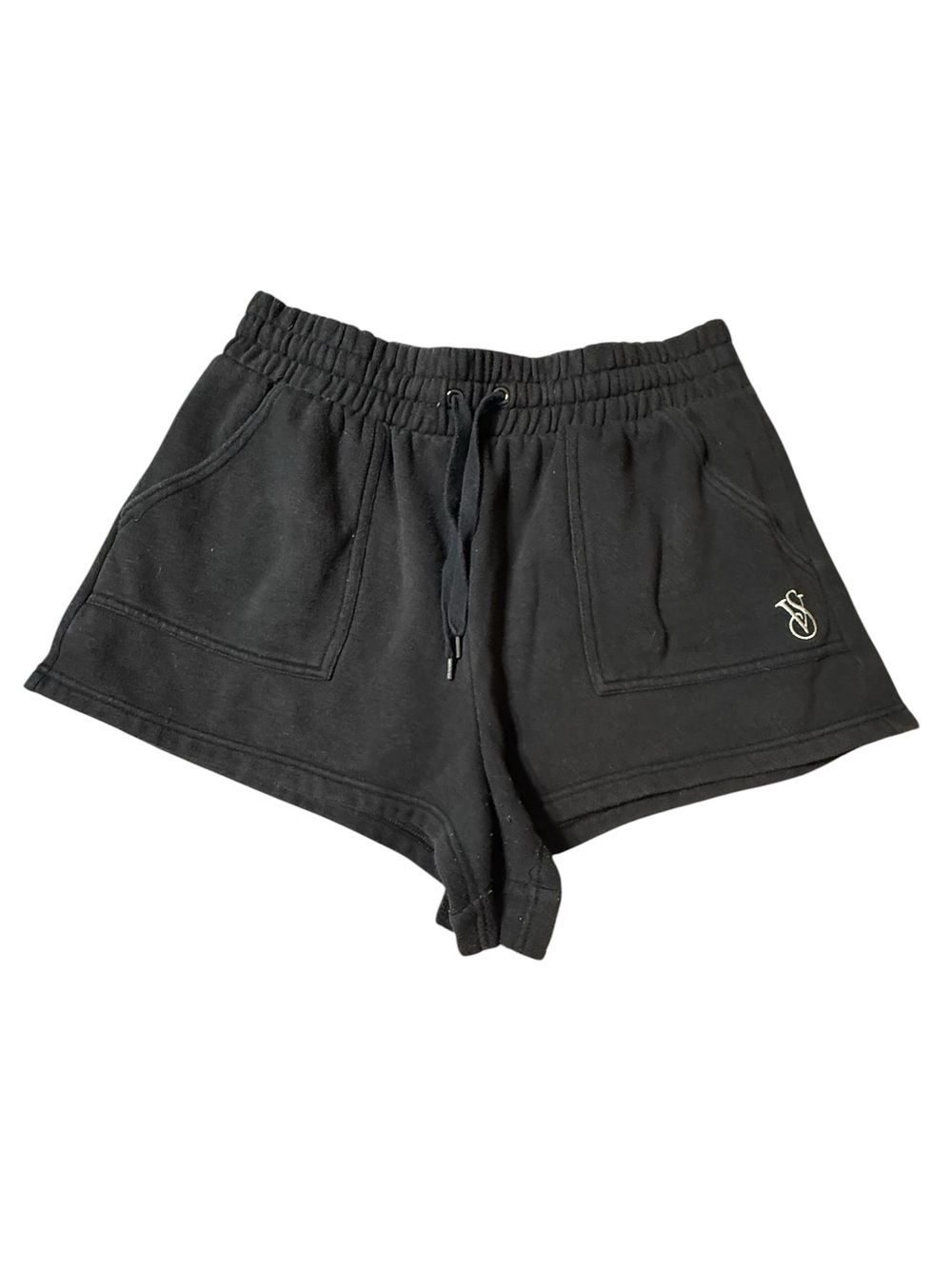 Victoria's Secret Black Fleece Lounge Shorts L VS High Rise High Waisted Sweat